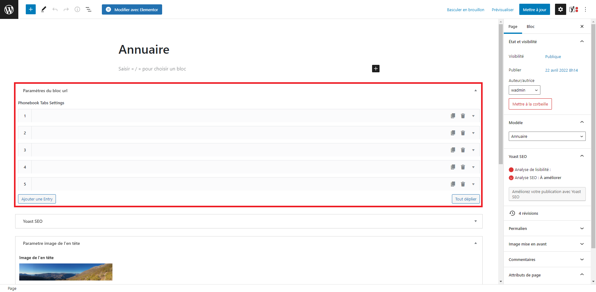 paramètres annuaire