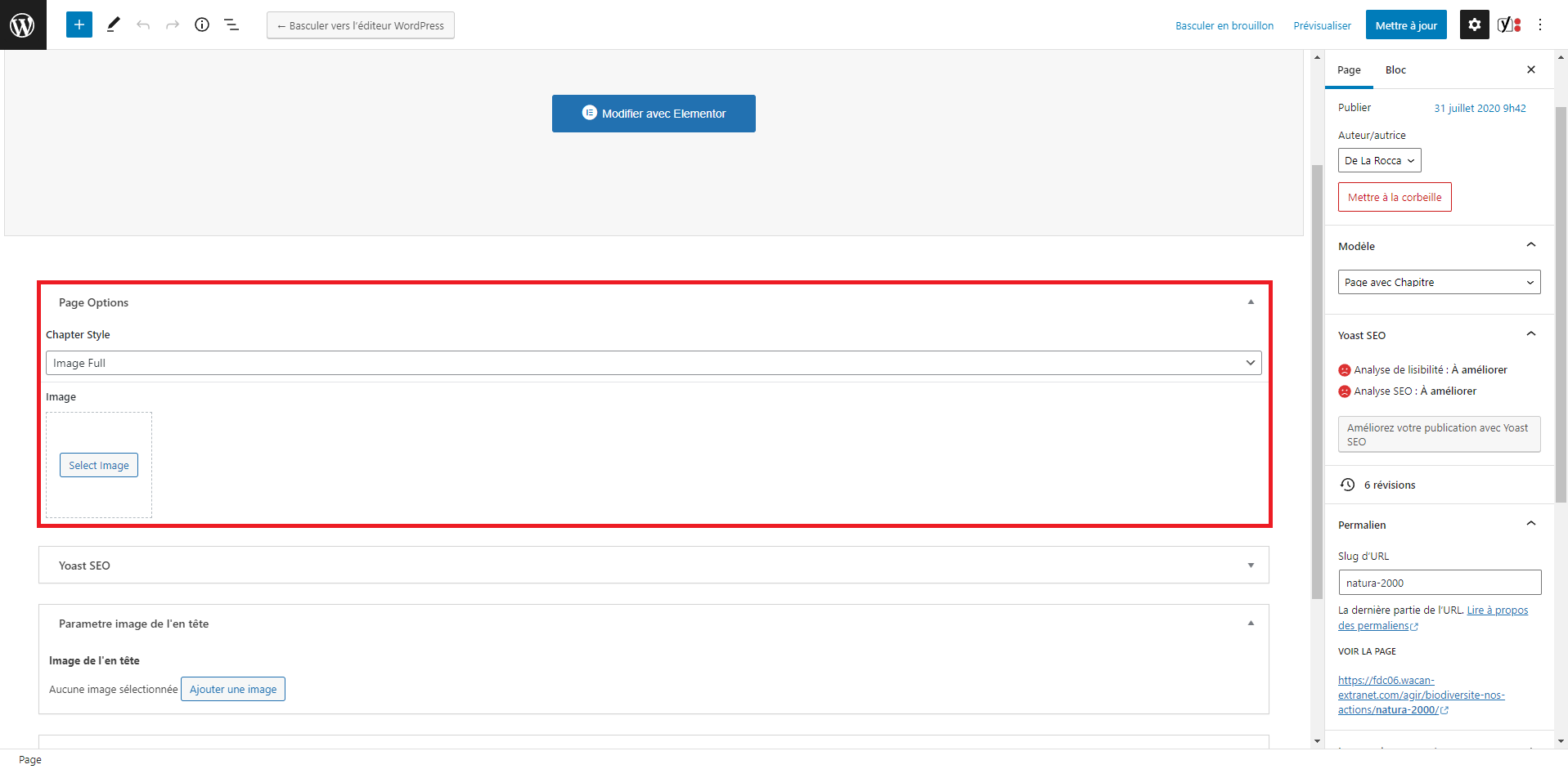 paramètres du chapitre