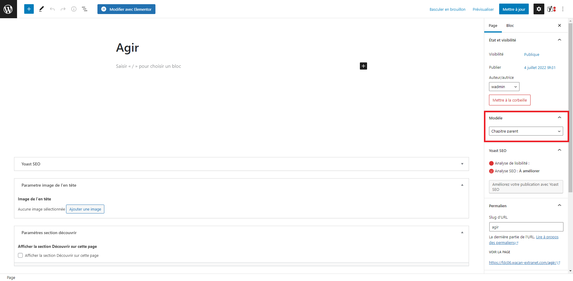 créée une page parent