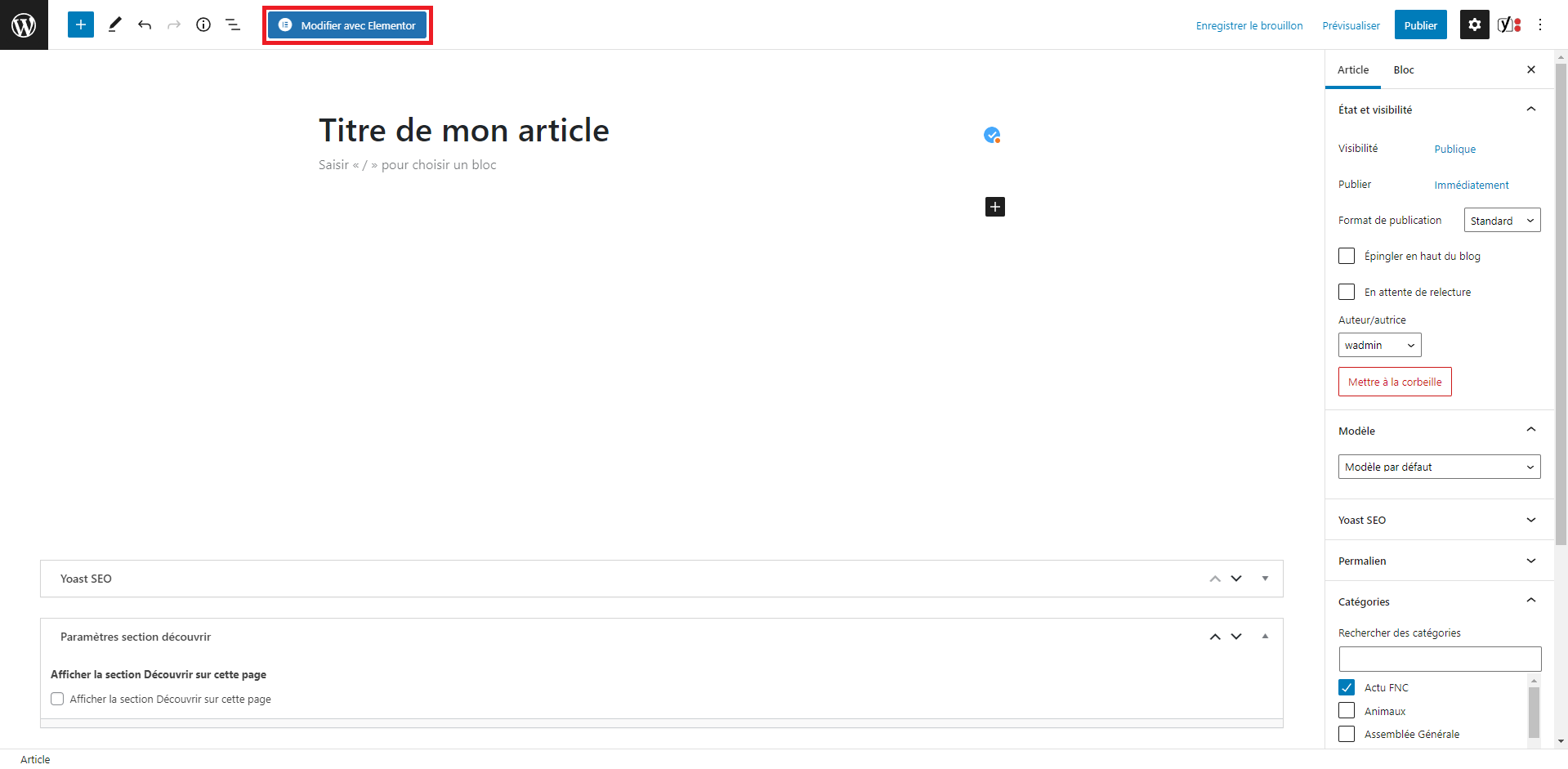 modifier avec elementor