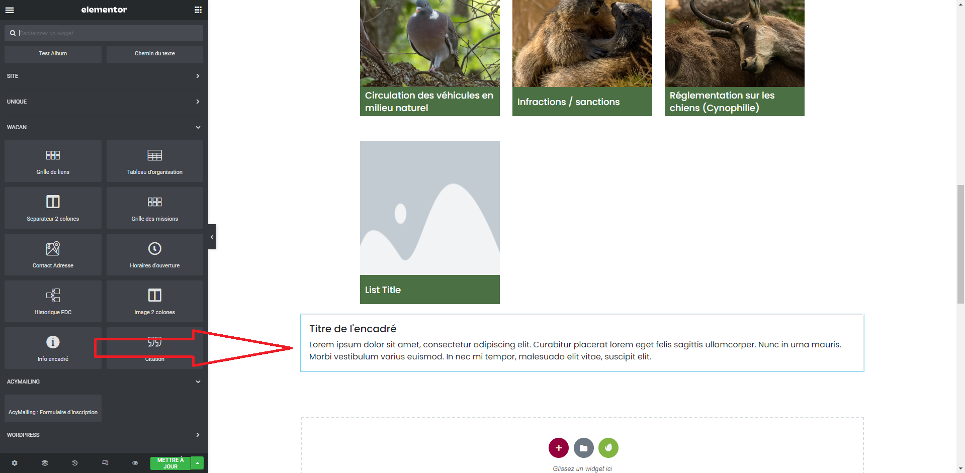 elementor ajouter un widget