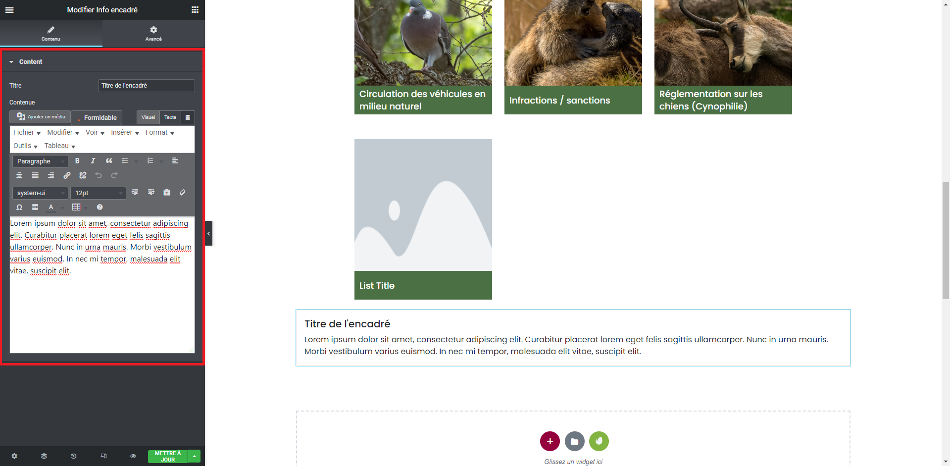 elementor modifier un widget