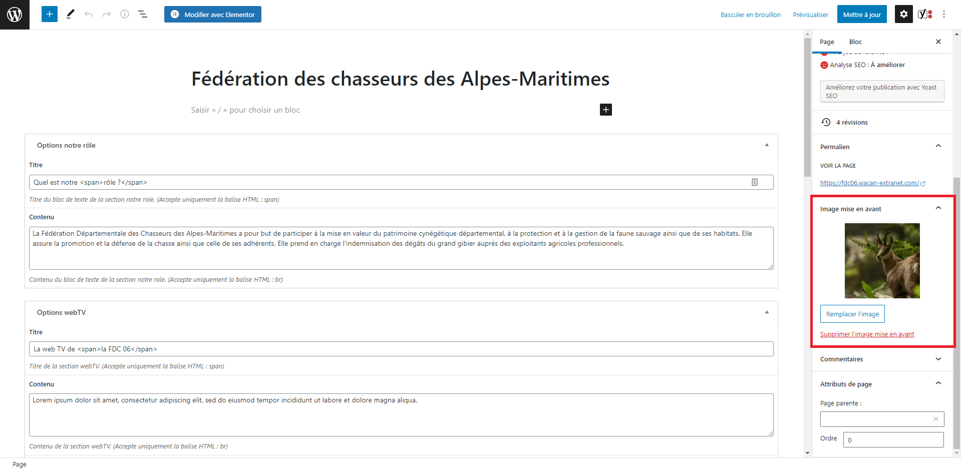 paramètres de l'image de l'en tête