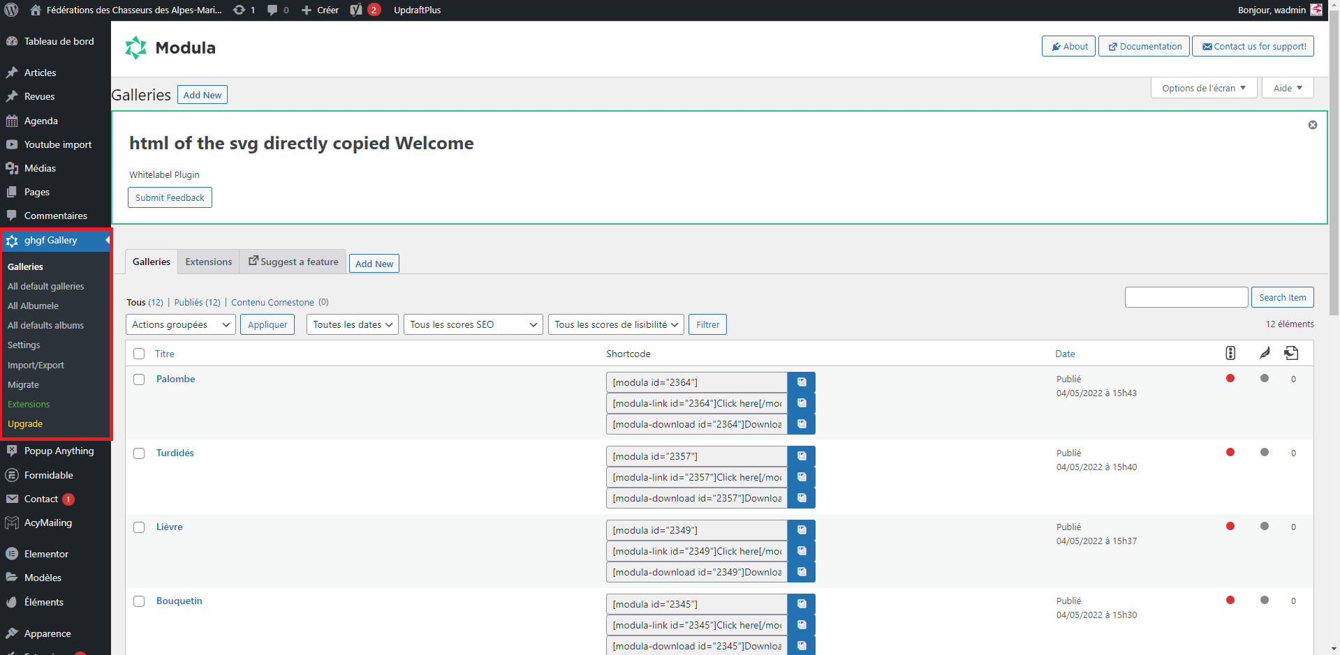 paramètres photothèque