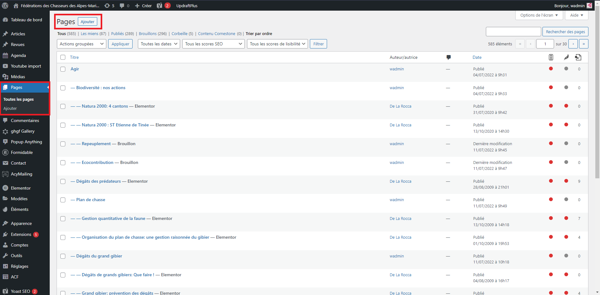 créer une page sur wordpress